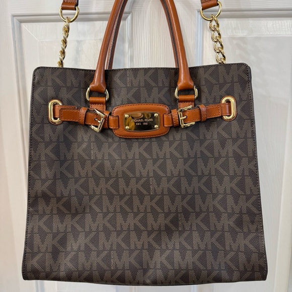 Michael Kors MK Signature PVC Hamilton NS Large Satchel Tote Handbag Mocha - Picture 1 of 16